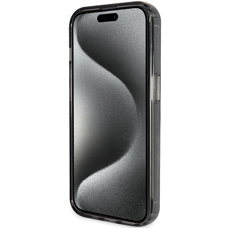 Guess GUHMP15XHRSGSK Ring Stand Script Glitter MagSafe Hardcase für Apple iPhone 15 Pro Max, Schwarz
