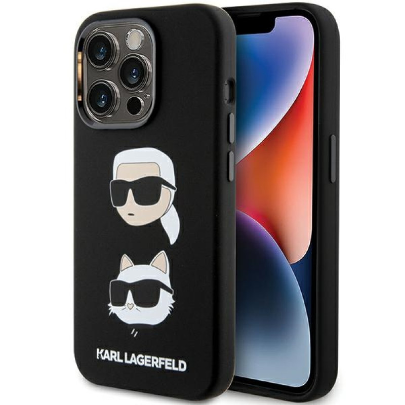 Karl Lagerfeld KLHCP15XSDHKCNK Liquid Silicone Karl and Choupette Heads Hülle für Apple iPhone 15 Pro Max, Schwarz