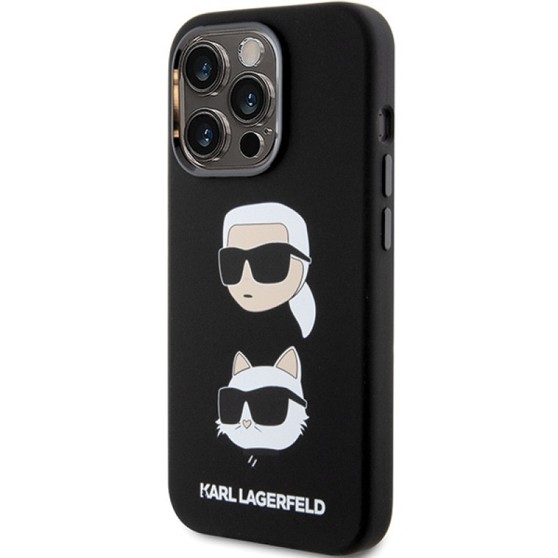 Karl Lagerfeld KLHCP15XSDHKCNK Liquid Silicone Karl and Choupette Heads Hülle für Apple iPhone 15 Pro Max, Schwarz