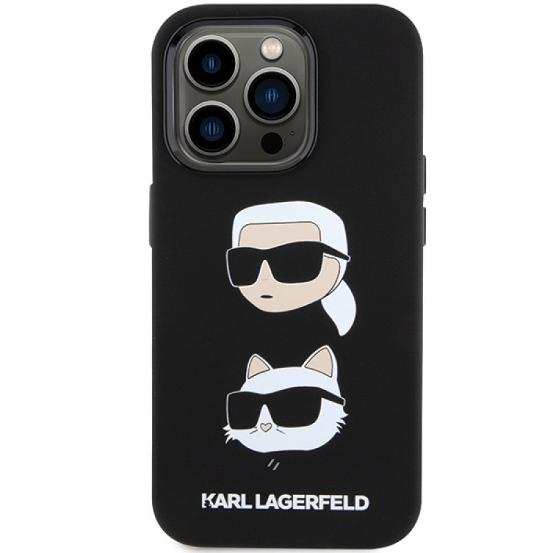 Karl Lagerfeld KLHCP15XSDHKCNK Liquid Silicone Karl and Choupette Heads Hülle für Apple iPhone 15 Pro Max, Schwarz