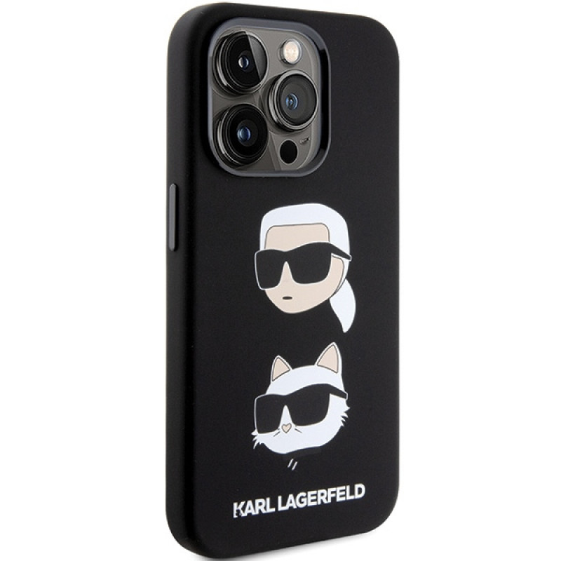 Karl Lagerfeld KLHCP15XSDHKCNK Liquid Silicone Karl and Choupette Heads Hülle für Apple iPhone 15 Pro Max, Schwarz