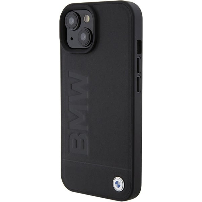 BMW BMHCP15MSLLBK Leder-Hot-Stamp-Hardcase für Apple iPhone 15 Plus / 14 Plus, Schwarz