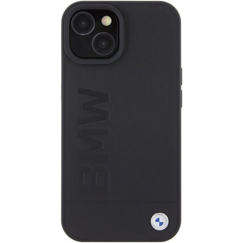 BMW BMHCP15MSLLBK Leder-Hot-Stamp-Hardcase für Apple iPhone 15 Plus / 14 Plus, Schwarz