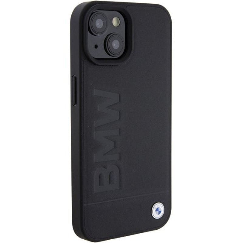 BMW BMHCP15MSLLBK Leder-Hot-Stamp-Hardcase für Apple iPhone 15 Plus / 14 Plus, Schwarz