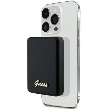 Guess GUPBM3ALGSGK Powerbank 3000 mAh, 5 W, MagSafe Metal Script Logo, Schwarz