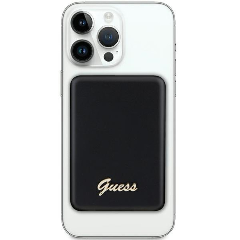 Guess GUPBM3ALGSGK Powerbank 3000 mAh, 5 W, MagSafe Metal Script Logo, Schwarz