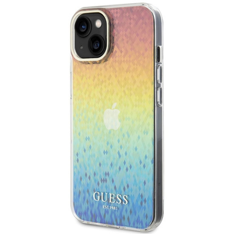 Guess GUHCP15SHDECMI IML Faceted Mirror Disco Iridescent Hardcase für Apple iPhone 15, Mehrfarbig