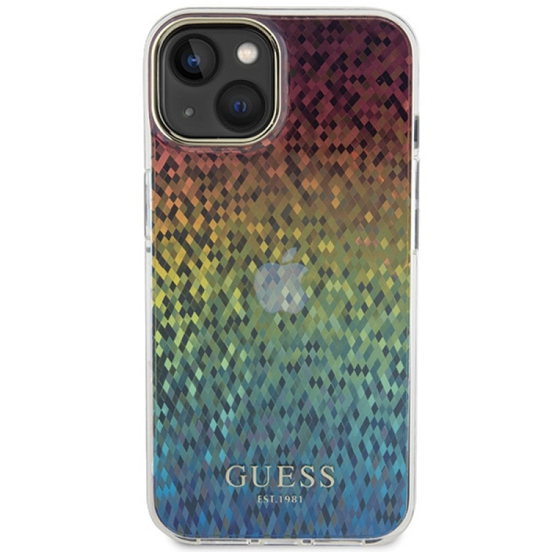 Guess GUHCP15SHDECMI IML Faceted Mirror Disco Iridescent Hardcase für Apple iPhone 15, Mehrfarbig