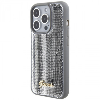 Guess GUHCP15XPSFDGSS Sequin Script Metal Hardcase für Apple iPhone 15 Pro Max, Silber