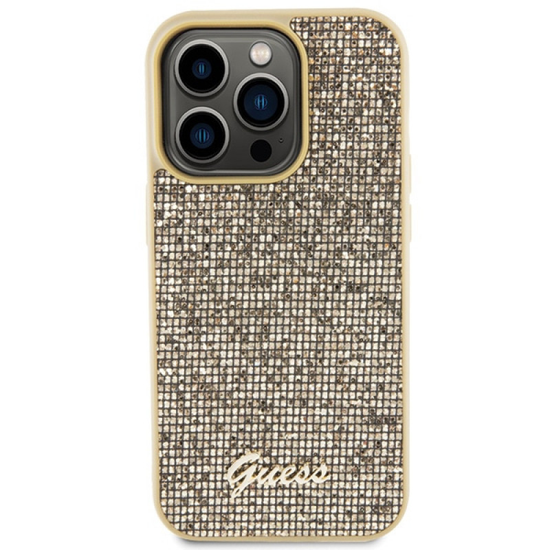 Guess GUHCP15LPMSDGSD Disco Metal Script Hardcase für Apple iPhone 15 Pro, Gold