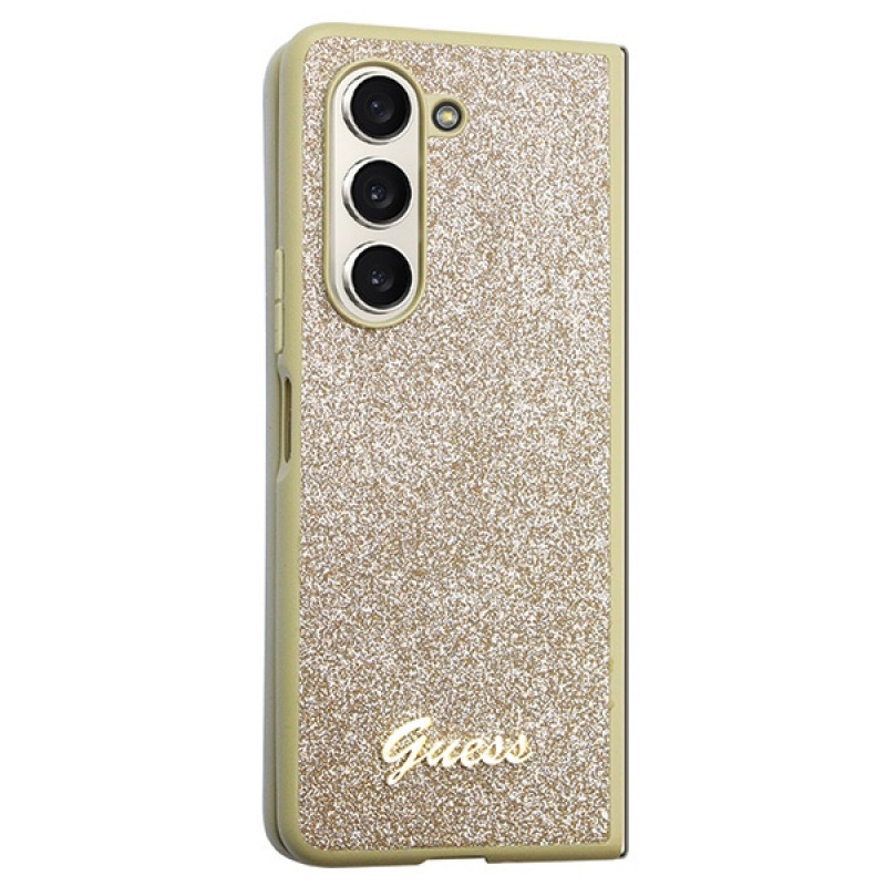 Guess GUHCZFD5HGGSHD Glitter Script Hardcase für Samsung Galaxy Z Fold5, Gold