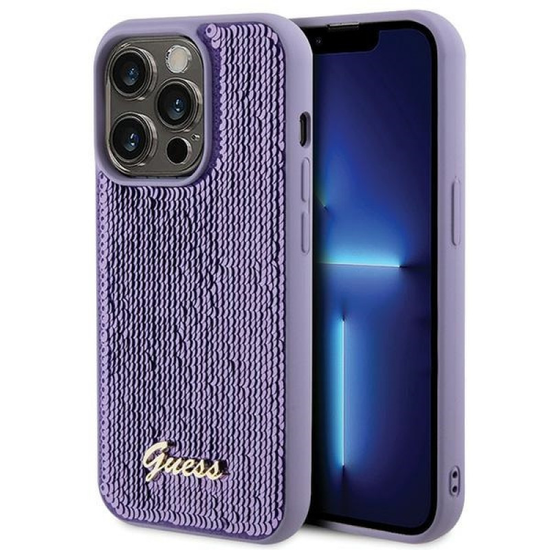 Guess GUHCP15XPSFDGSU Sequin Script Metal Hardcase für Apple iPhone 15 Pro Max, Lila
