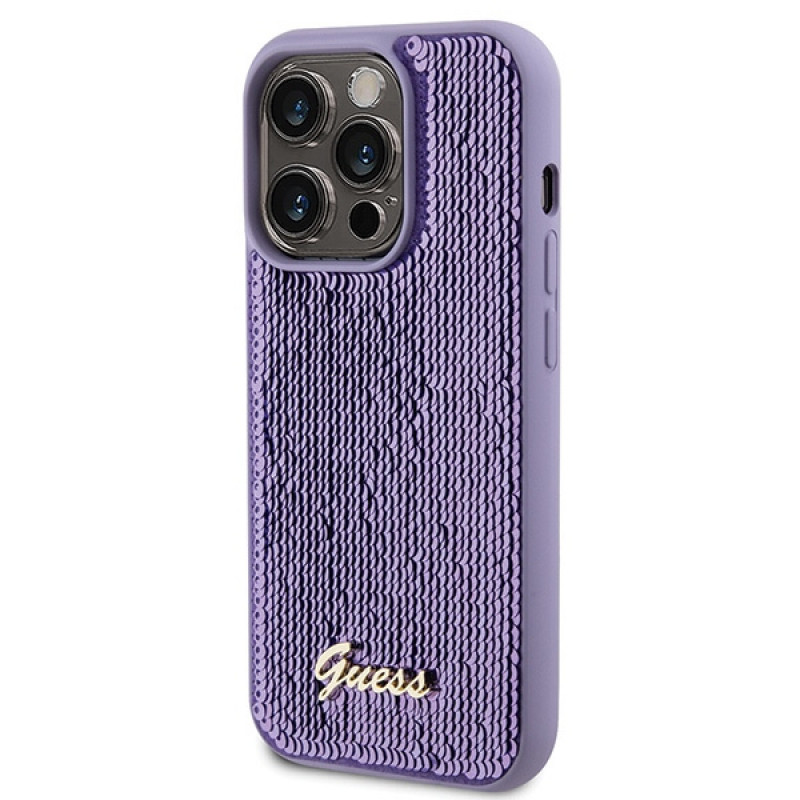 Guess GUHCP15XPSFDGSU Sequin Script Metal Hardcase für Apple iPhone 15 Pro Max, Lila