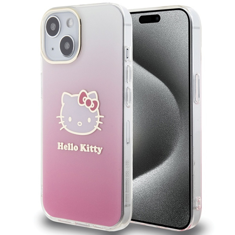 Hello Kitty HKHCP15SHDGKEP IML Gradient Electrop Kitty Head Hardcase für Apple iPhone 15 6,1", Pink