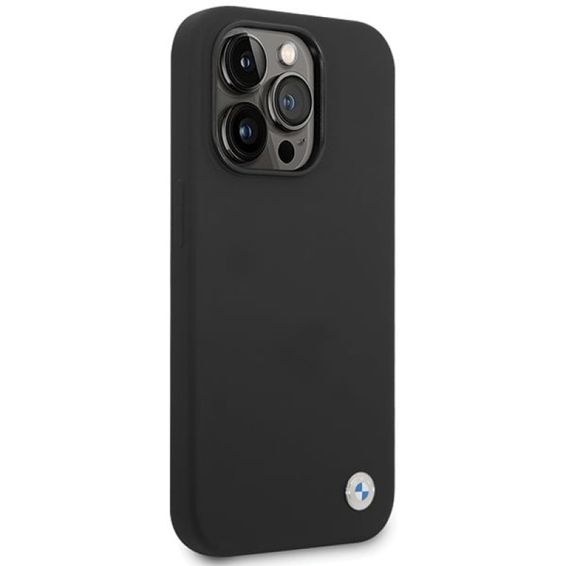 BMW BMHCP15LSILBK Apple iPhone 15 Pro Silikon-Hülle mit Metall-Logo, schwarz