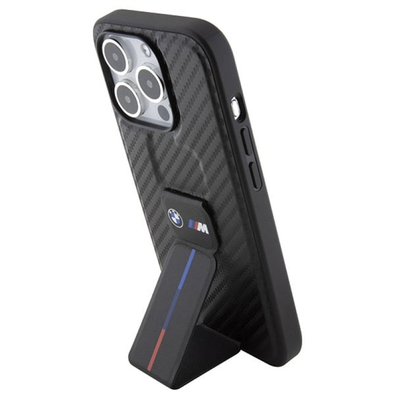 BMW BMHCP15LGSPCCK Apple iPhone 15 Pro Hardcase Grip Stand Smooth & Carbon, schwarz