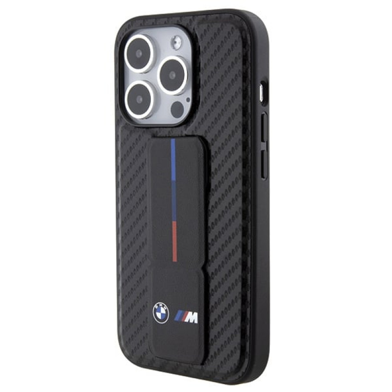 BMW BMHCP15LGSPCCK Apple iPhone 15 Pro Hardcase Grip Stand Smooth & Carbon, schwarz