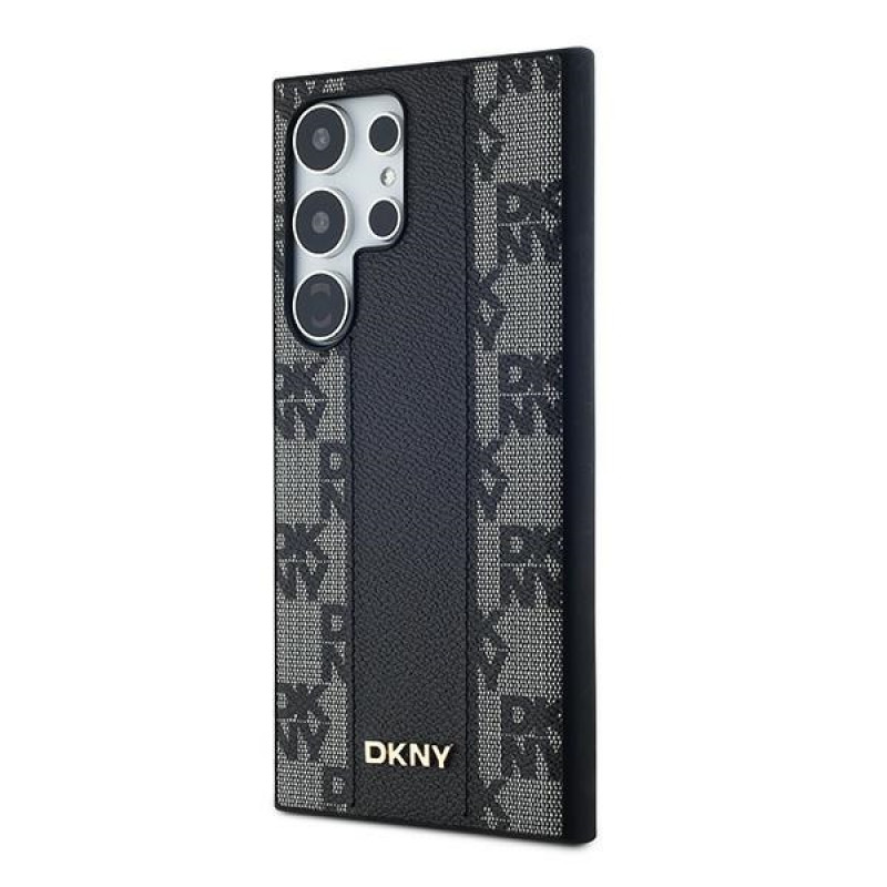 DKNY Lederhülle mit kariertem Mono-Muster und MagSafe für Samsung Galaxy S24 Ultra, schwarz