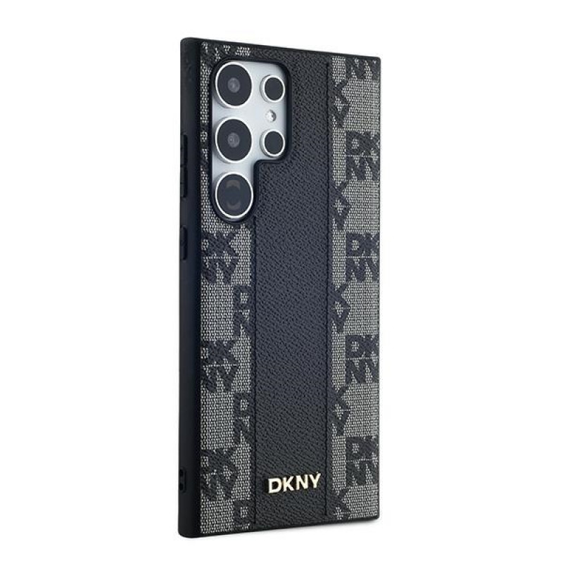 DKNY Lederhülle mit kariertem Mono-Muster und MagSafe für Samsung Galaxy S24 Ultra, schwarz