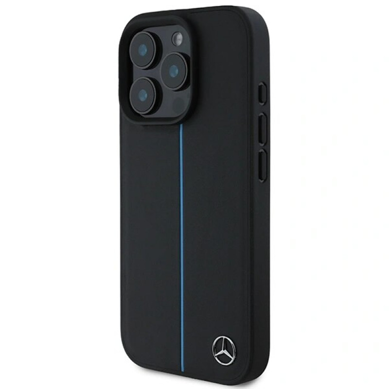 Mercedes MEHMP16L23RURBK Apple iPhone 16 Pro Hardcase MB Blue Line Leather MagSafe, schwarz