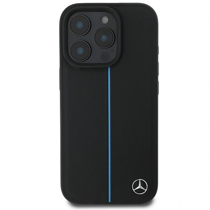 Mercedes MEHMP16L23RURBK Apple iPhone 16 Pro Hardcase MB Blue Line Leather MagSafe, schwarz