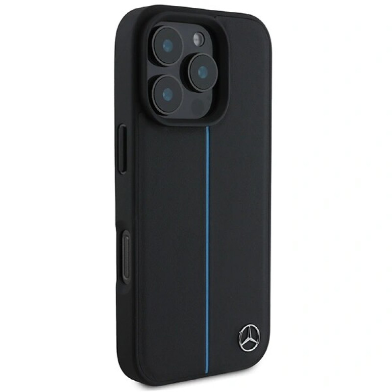 Mercedes MEHMP16L23RURBK Apple iPhone 16 Pro Hardcase MB Blue Line Leather MagSafe, schwarz