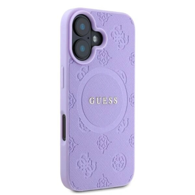 Guess Saffiano Peony Stamp MagSafe Hülle für Apple iPhone 16, lila