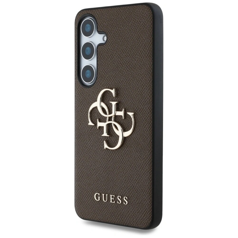 Guess Grained Big 4G Logo Small Classic Logo Hard Case für Samsung Galaxy S25+, braun