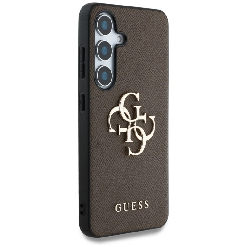Guess Grained Big 4G Logo Small Classic Logo Hard Case für Samsung Galaxy S25+, braun