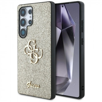 Guess Fixed Glitter Big 4G Metal Logo Hard Case für Samsung Galaxy S25 Ultra, gold