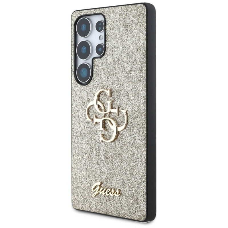 Guess Fixed Glitter Big 4G Metal Logo Hard Case für Samsung Galaxy S25 Ultra, gold