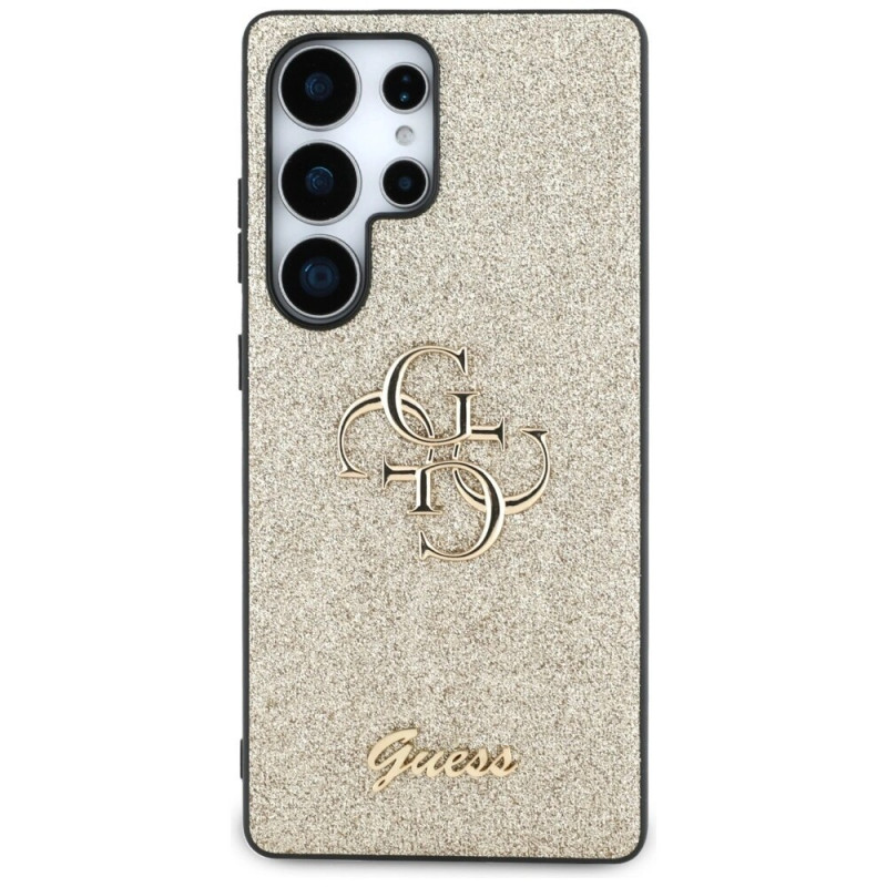 Guess Fixed Glitter Big 4G Metal Logo Hard Case für Samsung Galaxy S25 Ultra, gold