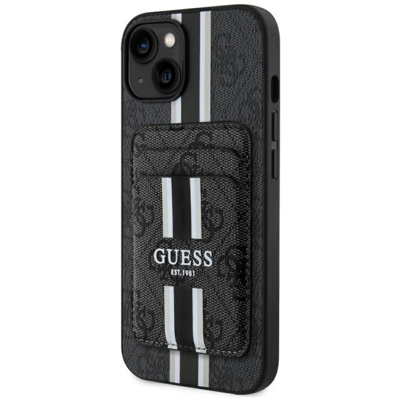 Guess 4G Stripes MagSafe Wallet Case für Apple iPhone 15, schwarz