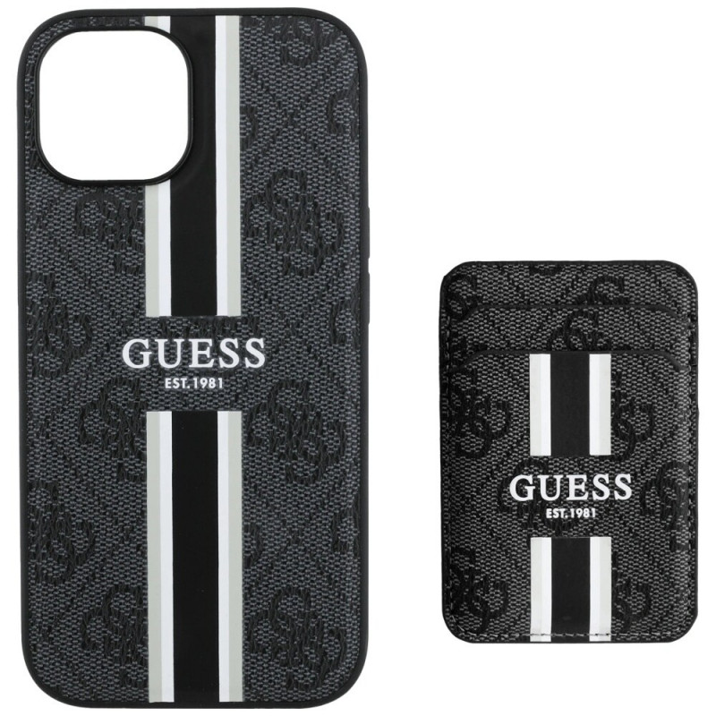 Guess 4G Stripes MagSafe Wallet Case für Apple iPhone 15, schwarz