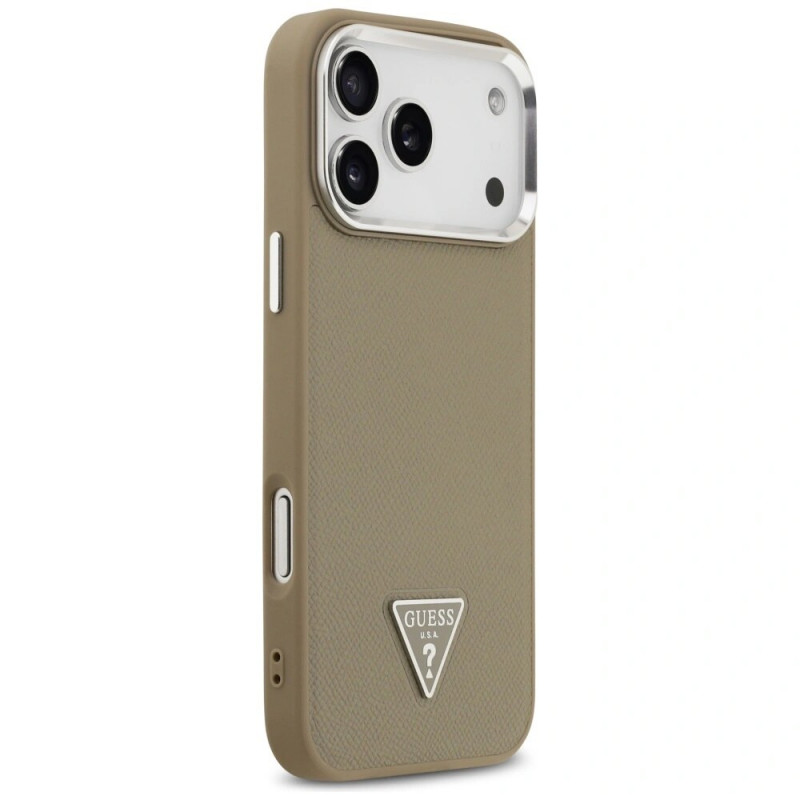 Guess Grained Triangle Logo MagSafe Hard Case für Apple iPhone 17 Pro Max, braun