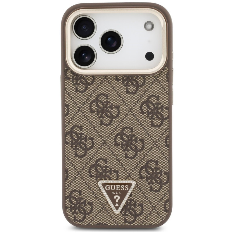 Guess 4G PU Triangle Logo & Stand Camera MagSafe Hülle für Apple iPhone 18 Pro Max / 17 Pro Max, braun
