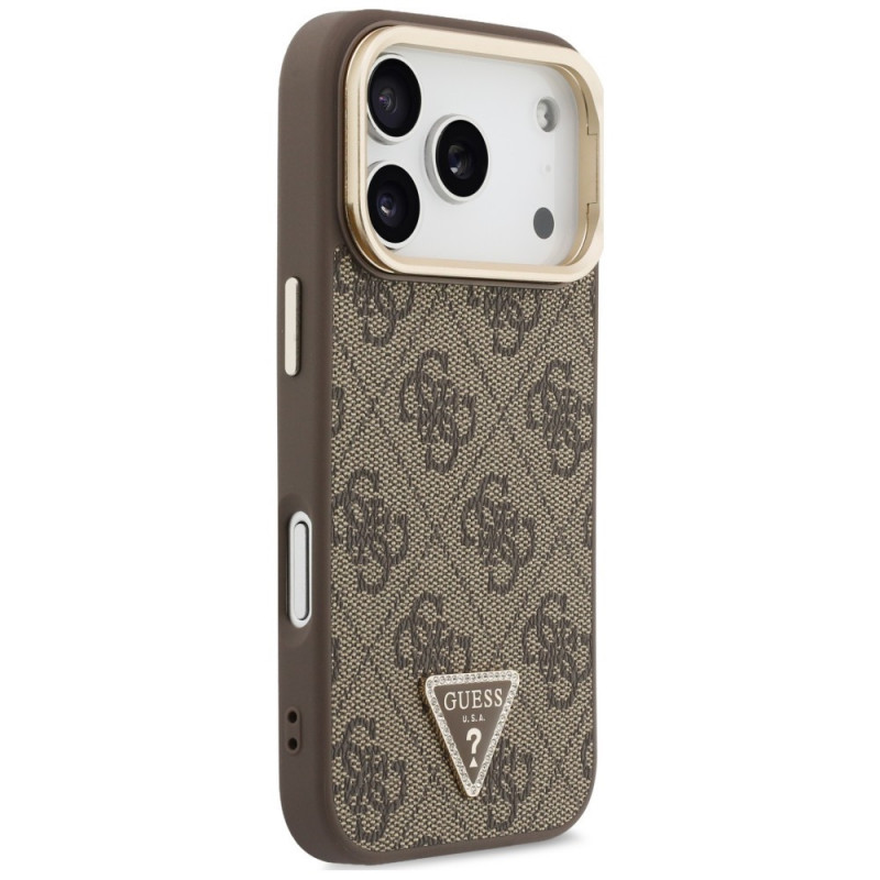 Guess 4G PU Triangle Logo & Stand Camera MagSafe Hülle für Apple iPhone 18 Pro Max / 17 Pro Max, braun