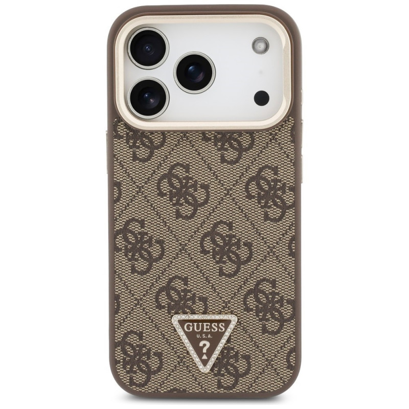 Guess 4G PU Triangle Logo & Stand Camera MagSafe Hülle für Apple iPhone 18 Pro / 17 Pro, braun