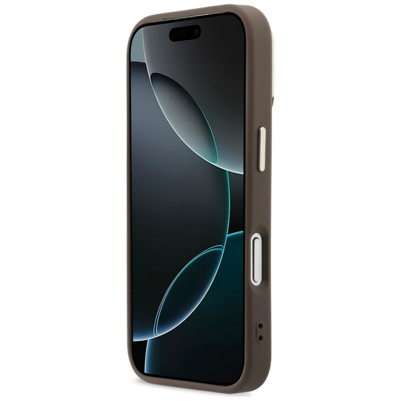 Guess 4G PU Triangle Logo & Stand Camera MagSafe Hülle für Apple iPhone 18 Pro / 17 Pro, braun