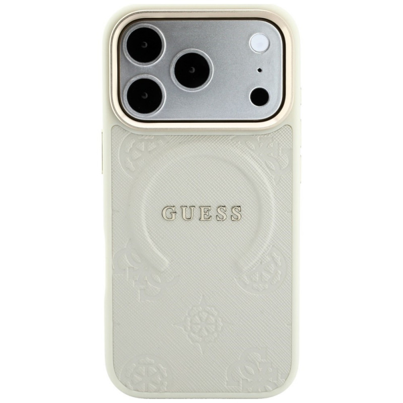 Guess Saffiano Peony & Ring MagSafe Hülle für Apple iPhone 18 Pro / 17 Pro, beige