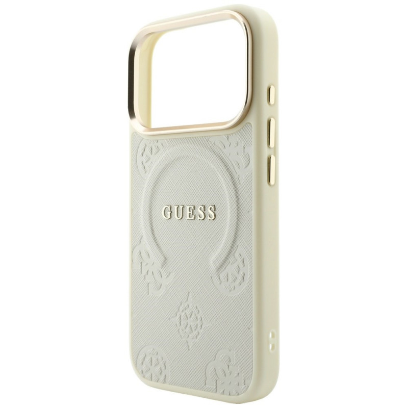 Guess Saffiano Peony & Ring MagSafe Hülle für Apple iPhone 18 Pro / 17 Pro, beige