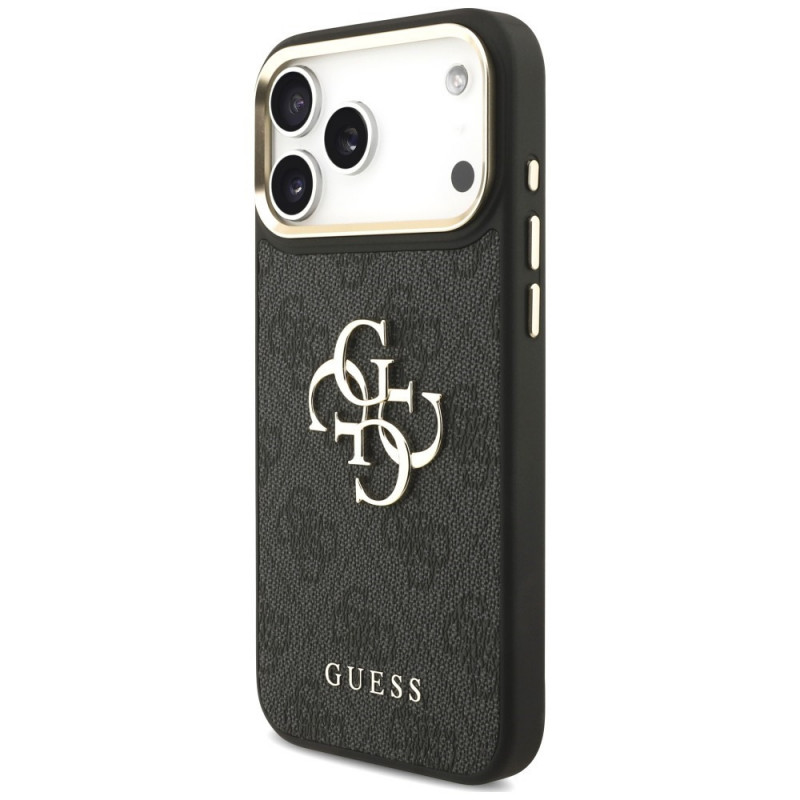 Guess 4G Big 4G Classic Logo Big Strap Metal Buttons Hülle mit Band für Apple iPhone 18 Pro Max / 17 Pro Max, schwarz