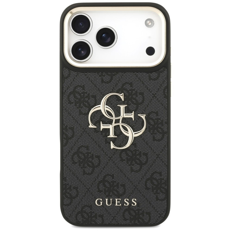 Guess 4G Big 4G Classic Logo Big Strap Metal Buttons Hülle mit Band für Apple iPhone 18 Pro / 17 Pro, schwarz
