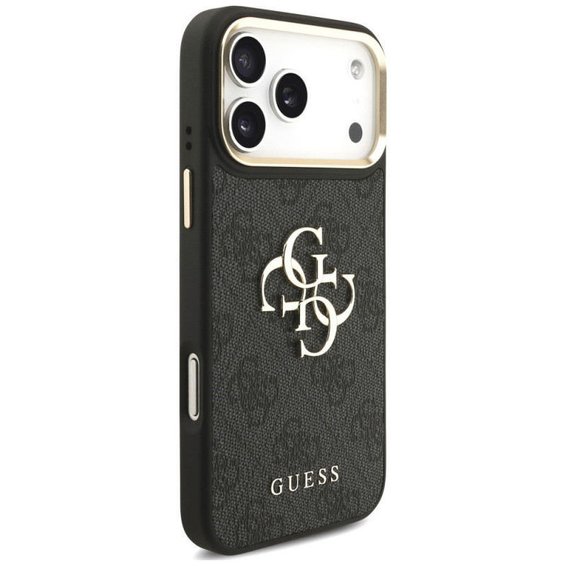 Guess 4G Big 4G Classic Logo Big Strap Metal Buttons Hülle mit Band für Apple iPhone 18 Pro / 17 Pro, schwarz