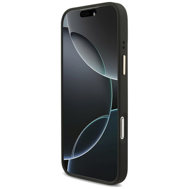 Guess 4G Big 4G Classic Logo Big Strap Metal Buttons Hülle mit Band für Apple iPhone 18 Pro / 17 Pro, schwarz
