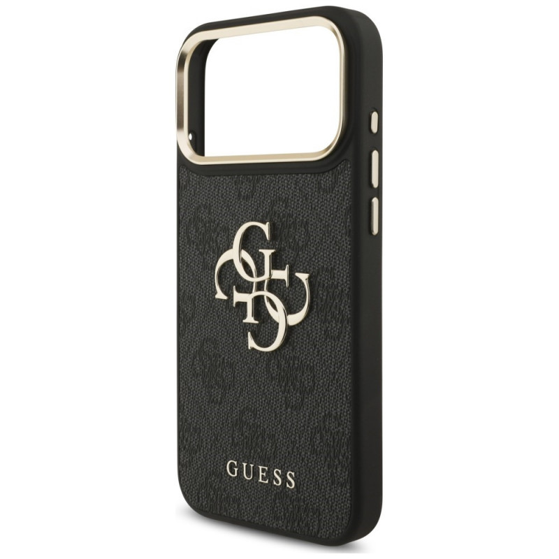 Guess 4G Big 4G Classic Logo Big Strap Metal Buttons Hülle mit Band für Apple iPhone 18 Pro / 17 Pro, schwarz