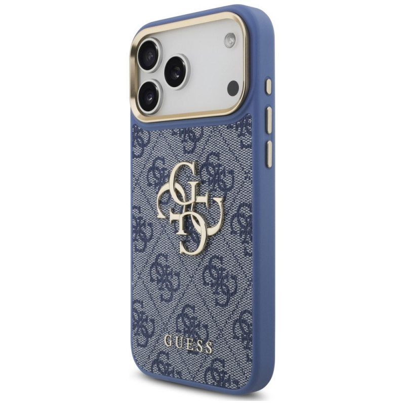 Guess 4G Big 4G Classic Logo Big Strap Metal Buttons Hülle mit Band für Apple iPhone 18 Pro Max / 17 Pro Max, blau