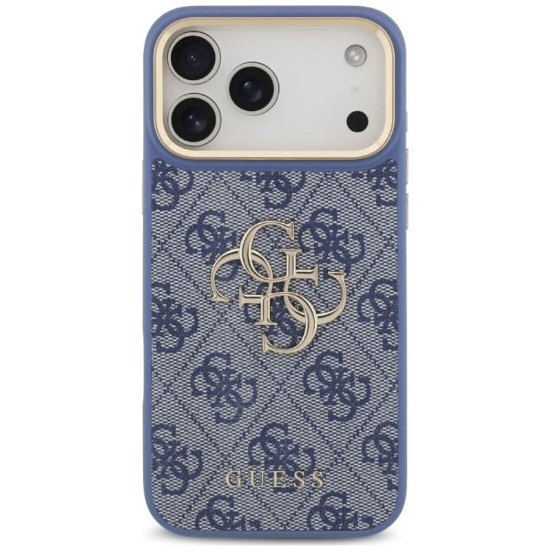 Guess 4G Big 4G Classic Logo Big Strap Metal Buttons Hülle mit Band für Apple iPhone 18 Pro Max / 17 Pro Max, blau