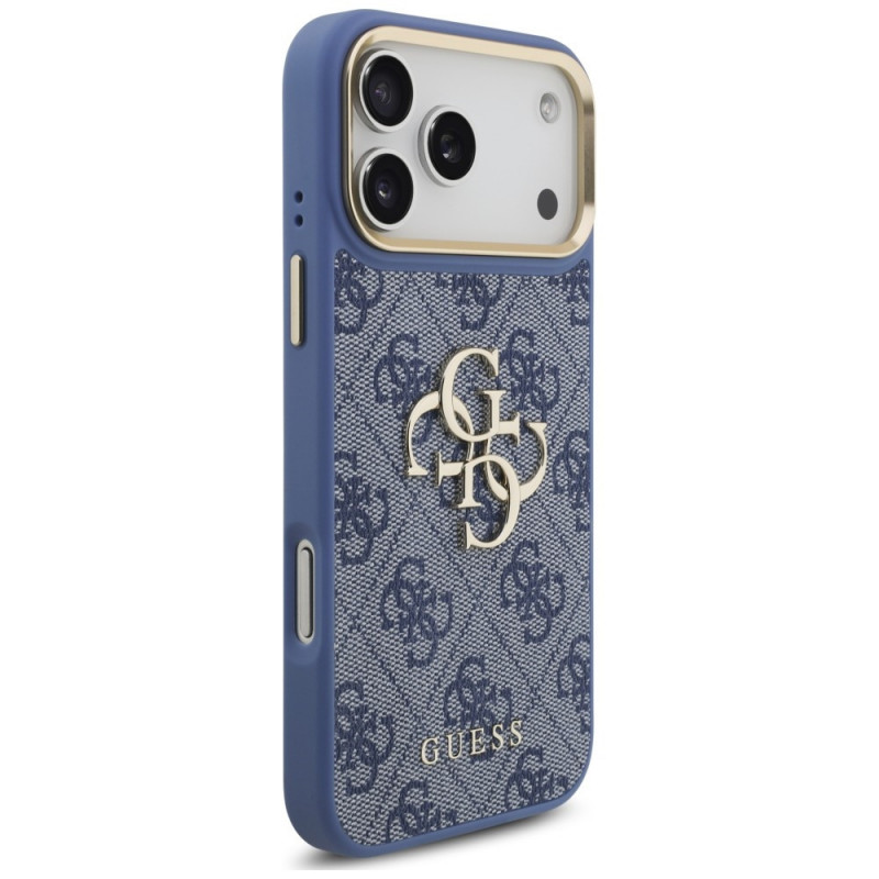 Guess 4G Big 4G Classic Logo Big Strap Metal Buttons Hülle mit Band für Apple iPhone 18 Pro Max / 17 Pro Max, blau