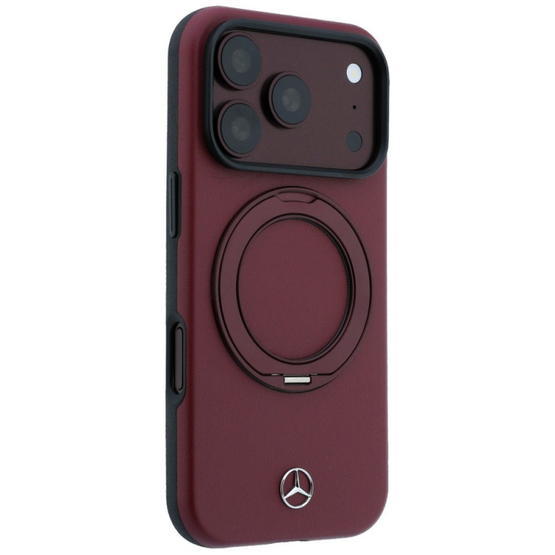 Mercedes-Benz Leder-Hülle mit Ringständer MagSafe für Apple iPhone 18 Pro / 17 Pro, burgunderrot
